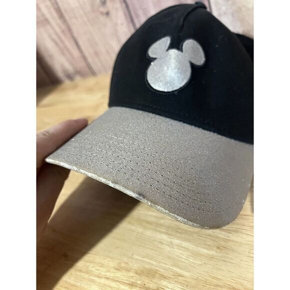 Disney Mickey Mouse Black Silver Glitter Adjustable Cap Hat Size Adult - Picture 7 of 10